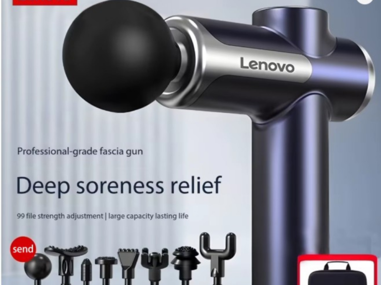 Lenovo Professional Massage Gun – Deep Tissue Percussion Massager with LED Touch Screen, 8 Heads & 99 Speeds for Muscle Recovery and Relaxation